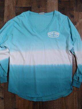Ron Jon Surf Shop Womans Medium Spirit Jersey Cocoa Beach Blue Ombre V Neck